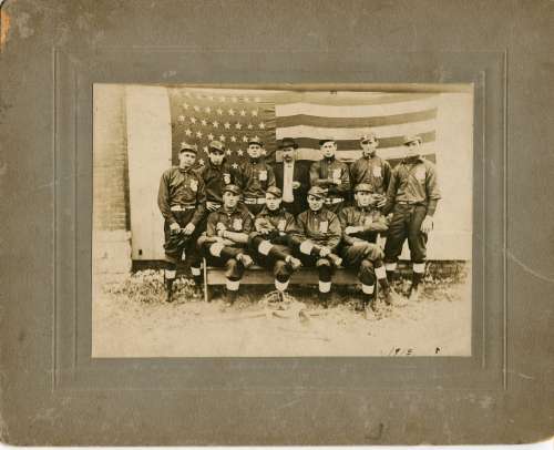 Base Ball Team With Flag in Background 1913